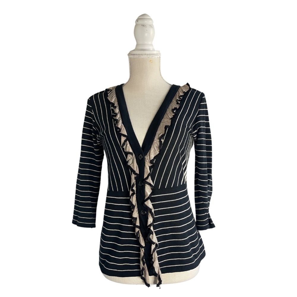 CAbi Black & Cream Button Down Sweater